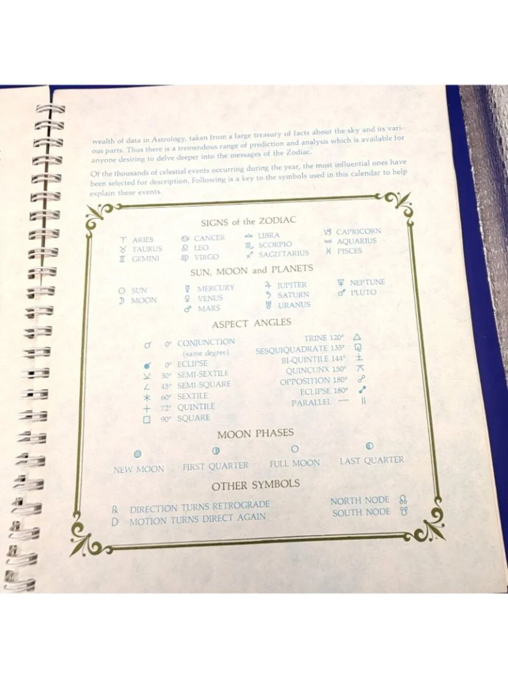 1972 Horoscopes Engagement Calendar Astrology Zodiac Spiral Planner VTG Ephemera